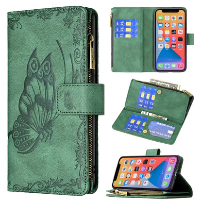 Flying Butterfly Embossing Pattern Zipper Horizontal Flip Leather Case with Holder & Card Slots & Wallet, For iPhone 13 mini, For iPhone 13, For iPhone 13 Pro, For iPhone 13 Pro Max