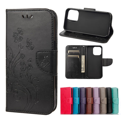 Butterfly Flower Pattern Horizontal Flip Leather Case with Holder & Card Slots & Wallet, For Samsung Galaxy A03s 164mm, For iPhone 13 mini, For iPhone 13, For iPhone 13 Pro, For iPhone 13 Pro Max