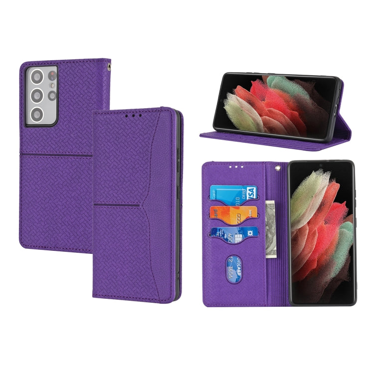 Woven Texture Stitching Magnetic Horizontal Flip PU Leather Case with Holder & Card Slots & Wallet & Lanyard, For Samsung Galaxy S21+ 5G, For Samsung Galaxy S21 Ultra 5G
