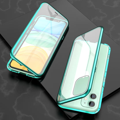 Ultra Slim Double Sides Magnetic Adsorption Angular Frame Tempered Glass Magnet Flip Case, For iPhone 11, For iPhone 11 Pro, For iPhone 11 Pro Max