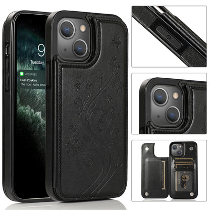 Butterflies Flowers Double Buckle PU + TPU Protective Case with Holder & Card Slots & Photo Frame, For iPhone 13 mini, For iPhone 13, For iPhone 13 Pro, For iPhone 13 Pro Max