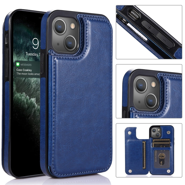 Double Buckle Shockproof PU Protective Case with Card Slots & Holder, For iPhone 13, For  iPhone 13 Mini, For iPhone 13 Pro, For iPhone 13 Pro Max