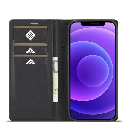 LC.IMEEKE Carbon Fiber PU + TPU Horizontal Flip Leather Case with Holder & Card Slot & Wallet, For iPhone 13 mini, For iPhone 13, For iPhone 13 Pro, For iPhone 13 Pro Max