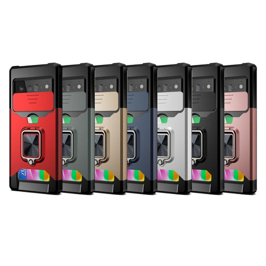 Sliding Camera Cover Design PC + TPU Shockproof Case with Ring Holder & Card Slot, For Google Pixel 6 Pro, For Samsung Galaxy A52, For Samsung Galaxy A72, For Samsung Galaxy S21, For Samsung Galaxy S21+, For Samsung Galaxy A12