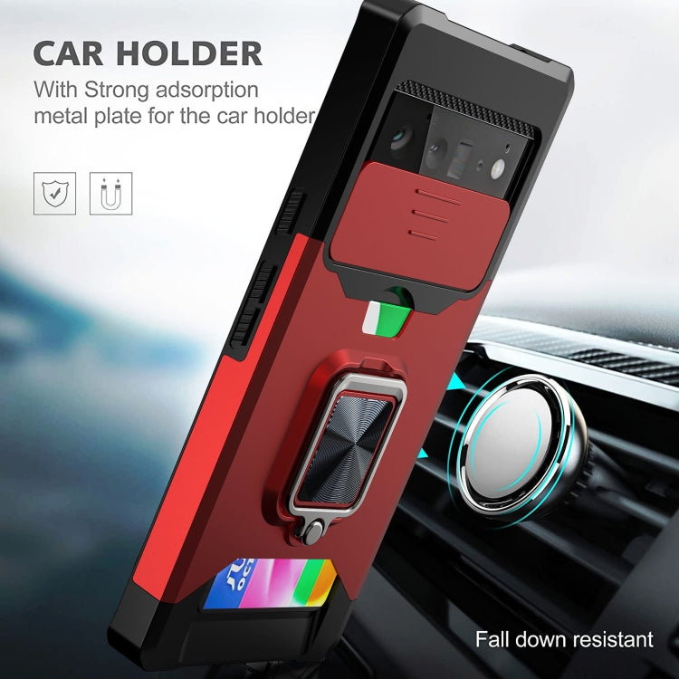 Sliding Camera Cover Design PC + TPU Shockproof Case with Ring Holder & Card Slot, For Google Pixel 6 Pro, For Samsung Galaxy A52, For Samsung Galaxy A72, For Samsung Galaxy S21, For Samsung Galaxy S21+, For Samsung Galaxy A12