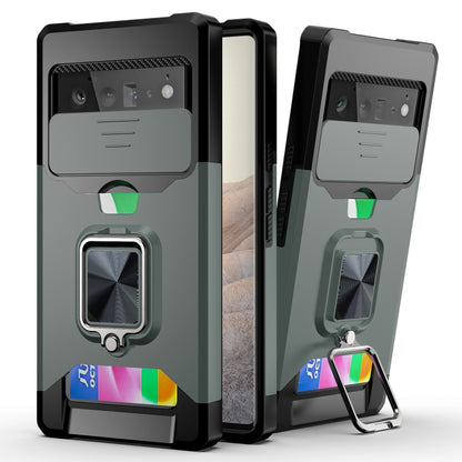 Sliding Camera Cover Design PC + TPU Shockproof Case with Ring Holder & Card Slot, For Google Pixel 6 Pro, For Samsung Galaxy A52, For Samsung Galaxy A72, For Samsung Galaxy S21, For Samsung Galaxy S21+, For Samsung Galaxy A12