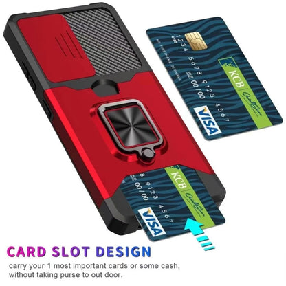 Sliding Camera Cover Design PC + TPU Shockproof Case with Ring Holder & Card Slot, For Samsung Galaxy S21 Ultra 5G