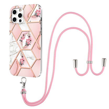 Electroplating Splicing Marble Flower Pattern TPU Shockproof Case with Lanyard, For iPhone 13 mini, For iPhone 13, For iPhone 13 Pro, For iPhone 13 Pro Max, For iPhone 12 mini, For iPhone 12 / 12 Pro, For iPhone 12 Pro Max, For iPhone 11               ...