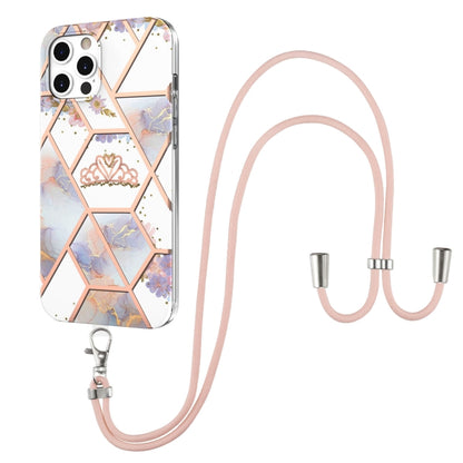 Electroplating Splicing Marble Flower Pattern TPU Shockproof Case with Lanyard, For iPhone 13 mini, For iPhone 13, For iPhone 13 Pro, For iPhone 13 Pro Max, For iPhone 12 mini, For iPhone 12 / 12 Pro, For iPhone 12 Pro Max, For iPhone 11               ...