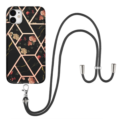 Electroplating Splicing Marble Flower Pattern TPU Shockproof Case with Lanyard, For iPhone 13 mini, For iPhone 13, For iPhone 13 Pro, For iPhone 13 Pro Max, For iPhone 12 mini, For iPhone 12 / 12 Pro, For iPhone 12 Pro Max, For iPhone 11               ...