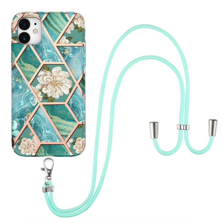 Electroplating Splicing Marble Flower Pattern TPU Shockproof Case with Lanyard, For iPhone 13 mini, For iPhone 13, For iPhone 13 Pro, For iPhone 13 Pro Max, For iPhone 12 mini, For iPhone 12 / 12 Pro, For iPhone 12 Pro Max, For iPhone 11               ...