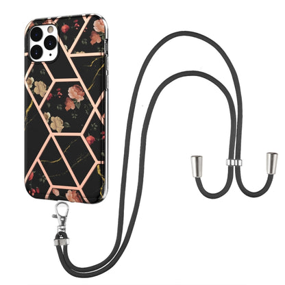 Electroplating Splicing Marble Flower Pattern TPU Shockproof Case with Lanyard, For iPhone 13 mini, For iPhone 13, For iPhone 13 Pro, For iPhone 13 Pro Max, For iPhone 12 mini, For iPhone 12 / 12 Pro, For iPhone 12 Pro Max, For iPhone 11               ...