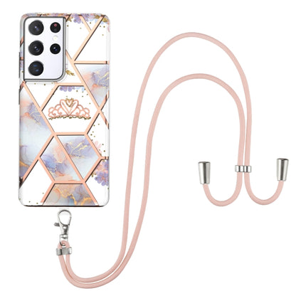 Electroplating Splicing Marble Flower Pattern TPU Shockproof Case with Lanyard, For Samsung Galaxy S21 Ultra 5G, For Samsung Galaxy S21+ 5G, For Samsung Galaxy S21 5G, For Samsung Galaxy S21 FE 5G, For Samsung Galaxy S20 Ultra, For Samsung Galaxy S20+ ...