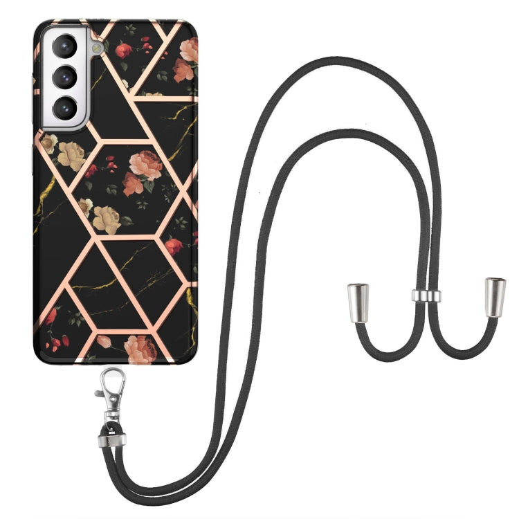 Electroplating Splicing Marble Flower Pattern TPU Shockproof Case with Lanyard, For Samsung Galaxy S21 Ultra 5G, For Samsung Galaxy S21+ 5G, For Samsung Galaxy S21 5G, For Samsung Galaxy S21 FE 5G, For Samsung Galaxy S20 Ultra, For Samsung Galaxy S20+ ...