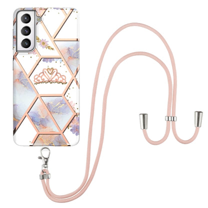 Electroplating Splicing Marble Flower Pattern TPU Shockproof Case with Lanyard, For Samsung Galaxy S21 Ultra 5G, For Samsung Galaxy S21+ 5G, For Samsung Galaxy S21 5G, For Samsung Galaxy S21 FE 5G, For Samsung Galaxy S20 Ultra, For Samsung Galaxy S20+ ...