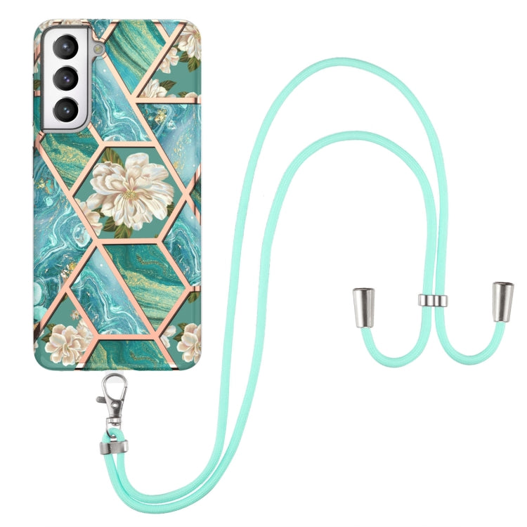 Electroplating Splicing Marble Flower Pattern TPU Shockproof Case with Lanyard, For Samsung Galaxy S21 Ultra 5G, For Samsung Galaxy S21+ 5G, For Samsung Galaxy S21 5G, For Samsung Galaxy S21 FE 5G, For Samsung Galaxy S20 Ultra, For Samsung Galaxy S20+ ...