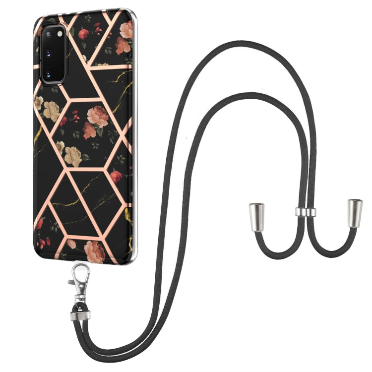 Electroplating Splicing Marble Flower Pattern TPU Shockproof Case with Lanyard, For Samsung Galaxy S21 Ultra 5G, For Samsung Galaxy S21+ 5G, For Samsung Galaxy S21 5G, For Samsung Galaxy S21 FE 5G, For Samsung Galaxy S20 Ultra, For Samsung Galaxy S20+ ...