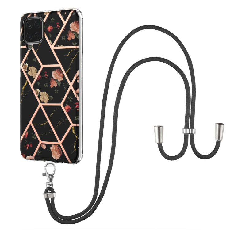 Electroplating Splicing Marble Flower Pattern TPU Shockproof Case with Lanyard, For Samsung Galaxy A12 5G / M12 / F12, For Samsung Galaxy A21s, For Samsung Galaxy A22 4G EU Version / M32, For Samsung Galaxy A22 5G US Version, For Samsung Galaxy A32 5G ...