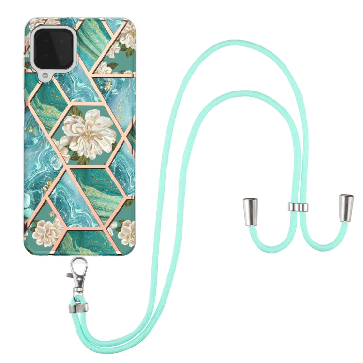 Electroplating Splicing Marble Flower Pattern TPU Shockproof Case with Lanyard, For Samsung Galaxy A12 5G / M12 / F12, For Samsung Galaxy A21s, For Samsung Galaxy A22 4G EU Version / M32, For Samsung Galaxy A22 5G US Version, For Samsung Galaxy A32 5G ...