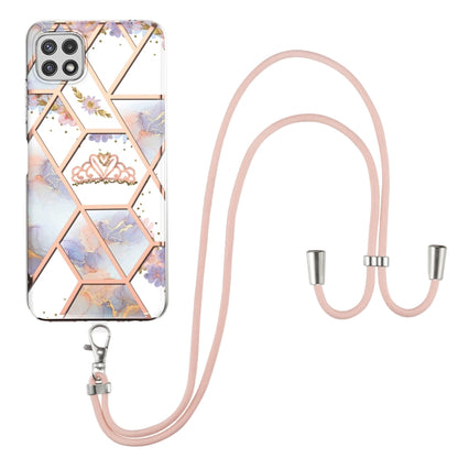 Electroplating Splicing Marble Flower Pattern TPU Shockproof Case with Lanyard, For Samsung Galaxy A12 5G / M12 / F12, For Samsung Galaxy A21s, For Samsung Galaxy A22 4G EU Version / M32, For Samsung Galaxy A22 5G US Version, For Samsung Galaxy A32 5G ...