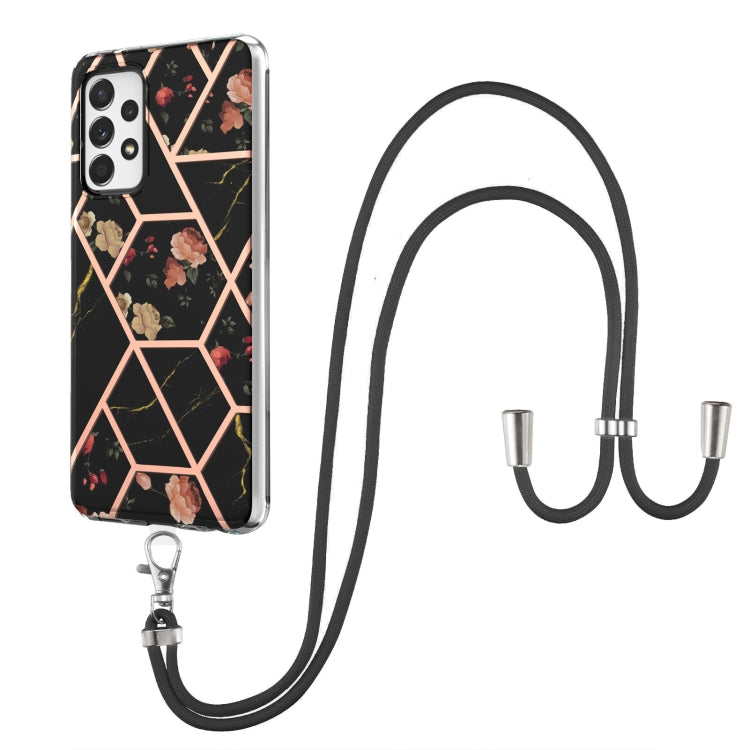 Electroplating Splicing Marble Flower Pattern TPU Shockproof Case with Lanyard, For Samsung Galaxy A12 5G / M12 / F12, For Samsung Galaxy A21s, For Samsung Galaxy A22 4G EU Version / M32, For Samsung Galaxy A22 5G US Version, For Samsung Galaxy A32 5G ...