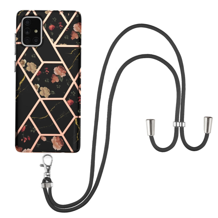 Electroplating Splicing Marble Flower Pattern TPU Shockproof Case with Lanyard, For Samsung Galaxy A12 5G / M12 / F12, For Samsung Galaxy A21s, For Samsung Galaxy A22 4G EU Version / M32, For Samsung Galaxy A22 5G US Version, For Samsung Galaxy A32 5G ...