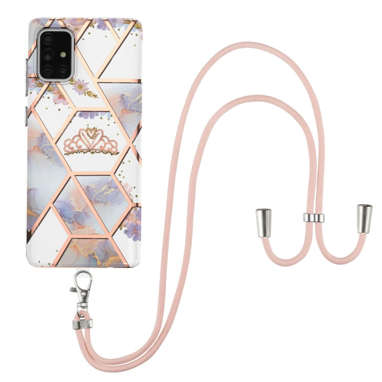 Electroplating Splicing Marble Flower Pattern TPU Shockproof Case with Lanyard, For Samsung Galaxy A12 5G / M12 / F12, For Samsung Galaxy A21s, For Samsung Galaxy A22 4G EU Version / M32, For Samsung Galaxy A22 5G US Version, For Samsung Galaxy A32 5G ...