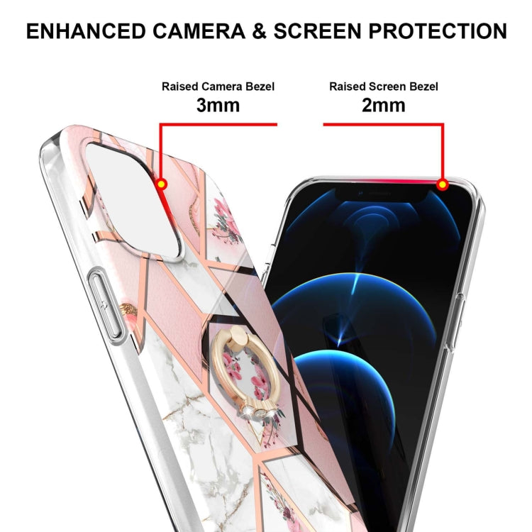 Electroplating Splicing Marble Flower Pattern TPU Shockproof Case with Rhinestone Ring Holder, For iPhone 13 mini, For iPhone 13, For iPhone 13 Pro, For iPhone 13 Pro Max, For iPhone 12 mini, For iPhone 12 / 12 Pro, For iPhone 12 Pro Max, For iPhone 11...