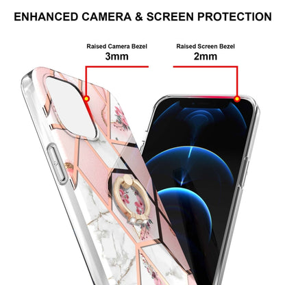 Electroplating Splicing Marble Flower Pattern TPU Shockproof Case with Rhinestone Ring Holder, For iPhone 13 mini, For iPhone 13, For iPhone 13 Pro, For iPhone 13 Pro Max, For iPhone 12 mini, For iPhone 12 / 12 Pro, For iPhone 12 Pro Max, For iPhone 11...