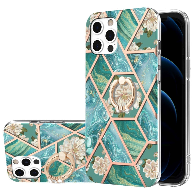 Electroplating Splicing Marble Flower Pattern TPU Shockproof Case with Rhinestone Ring Holder, For iPhone 13 mini, For iPhone 13, For iPhone 13 Pro, For iPhone 13 Pro Max, For iPhone 12 mini, For iPhone 12 / 12 Pro, For iPhone 12 Pro Max, For iPhone 11...