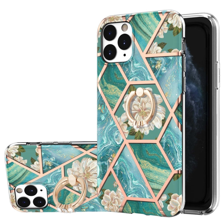 Electroplating Splicing Marble Flower Pattern TPU Shockproof Case with Rhinestone Ring Holder, For iPhone 13 mini, For iPhone 13, For iPhone 13 Pro, For iPhone 13 Pro Max, For iPhone 12 mini, For iPhone 12 / 12 Pro, For iPhone 12 Pro Max, For iPhone 11...