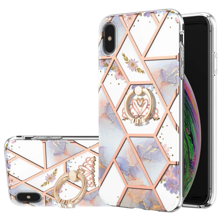 Electroplating Splicing Marble Flower Pattern TPU Shockproof Case with Rhinestone Ring Holder, For iPhone 13 mini, For iPhone 13, For iPhone 13 Pro, For iPhone 13 Pro Max, For iPhone 12 mini, For iPhone 12 / 12 Pro, For iPhone 12 Pro Max, For iPhone 11...