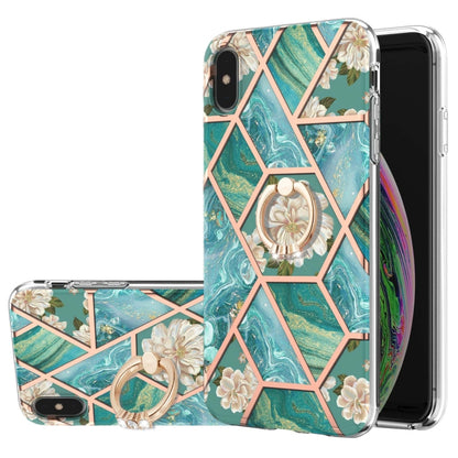 Electroplating Splicing Marble Flower Pattern TPU Shockproof Case with Rhinestone Ring Holder, For iPhone 13 mini, For iPhone 13, For iPhone 13 Pro, For iPhone 13 Pro Max, For iPhone 12 mini, For iPhone 12 / 12 Pro, For iPhone 12 Pro Max, For iPhone 11...