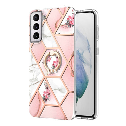 Electroplating Splicing Marble Flower Pattern TPU Shockproof Case with Rhinestone Ring Holder, For Samsung Galaxy S21  5G, For Samsung Galaxy S21+  5G, For Samsung Galaxy S21 Ultra 5G, For Samsung Galaxy S21 FE, For Samsung Galaxy S20                  ...