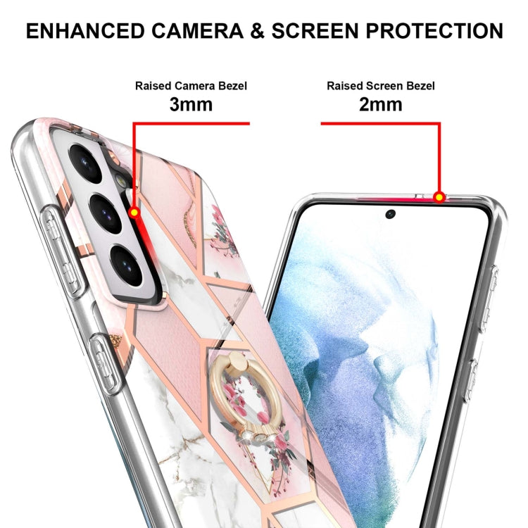 Electroplating Splicing Marble Flower Pattern TPU Shockproof Case with Rhinestone Ring Holder, For Samsung Galaxy S21  5G, For Samsung Galaxy S21+  5G, For Samsung Galaxy S21 Ultra 5G, For Samsung Galaxy S21 FE, For Samsung Galaxy S20                  ...