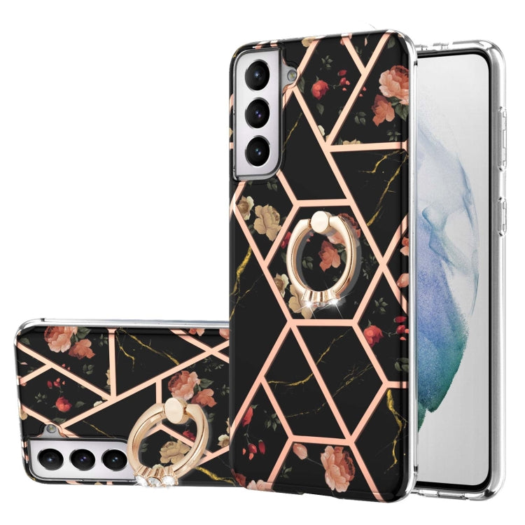 Electroplating Splicing Marble Flower Pattern TPU Shockproof Case with Rhinestone Ring Holder, For Samsung Galaxy S21  5G, For Samsung Galaxy S21+  5G, For Samsung Galaxy S21 Ultra 5G, For Samsung Galaxy S21 FE, For Samsung Galaxy S20                  ...