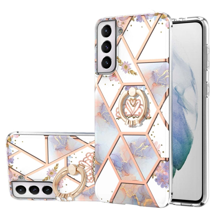 Electroplating Splicing Marble Flower Pattern TPU Shockproof Case with Rhinestone Ring Holder, For Samsung Galaxy S21  5G, For Samsung Galaxy S21+  5G, For Samsung Galaxy S21 Ultra 5G, For Samsung Galaxy S21 FE, For Samsung Galaxy S20                  ...