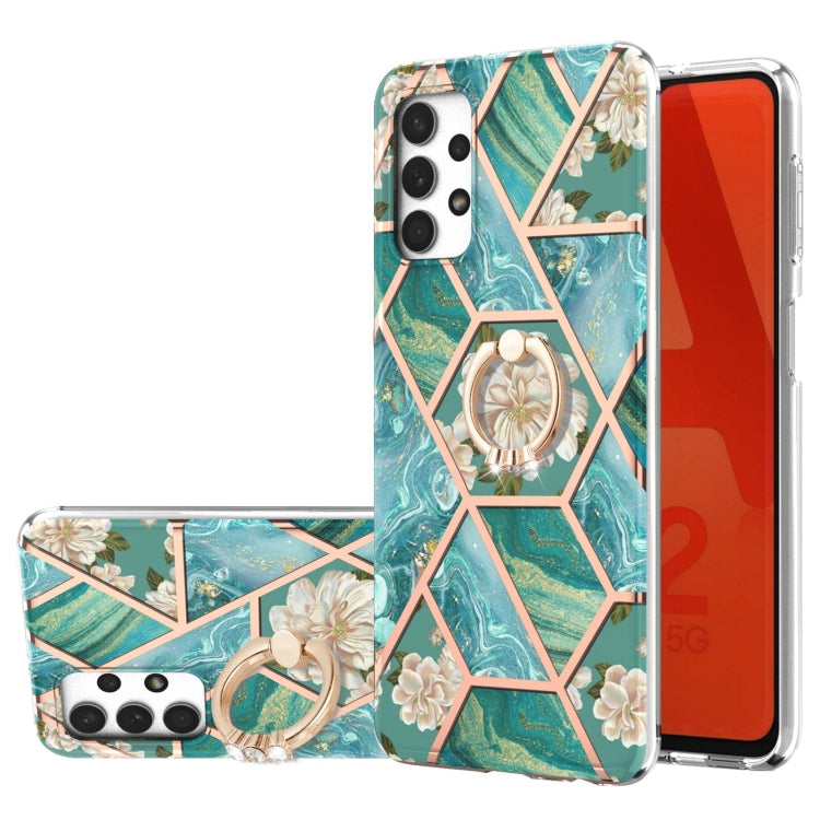 Electroplating Splicing Marble Flower Pattern TPU Shockproof Case with Rhinestone Ring Holder, For Samsung Galaxy S21  5G, For Samsung Galaxy S21+  5G, For Samsung Galaxy S21 Ultra 5G, For Samsung Galaxy S21 FE, For Samsung Galaxy S20                  ...