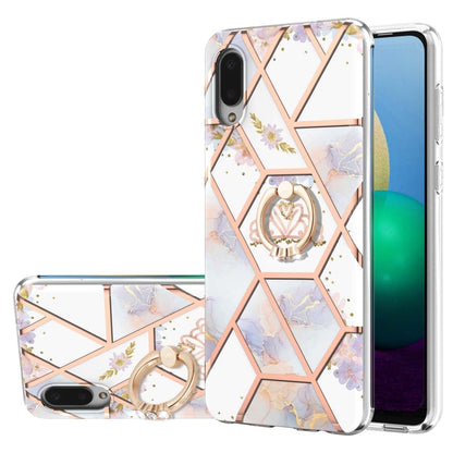 Electroplating Splicing Marble Flower Pattern TPU Shockproof Case with Rhinestone Ring Holder, For Samsung Galaxy S21  5G, For Samsung Galaxy S21+  5G, For Samsung Galaxy S21 Ultra 5G, For Samsung Galaxy S21 FE, For Samsung Galaxy S20                  ...