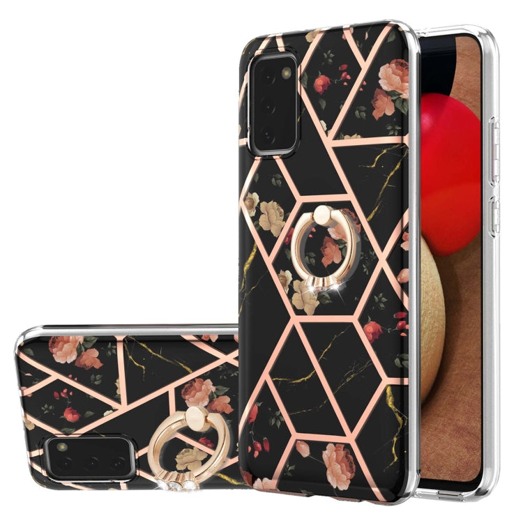Electroplating Splicing Marble Flower Pattern TPU Shockproof Case with Rhinestone Ring Holder, For Samsung Galaxy A02s 164mm, For Samsung Galaxy A02S 166mm, For Samsung Galaxy A12 5G/F12/M12, For Samsung Galaxy A21s, For Samsung Galaxy A22 4G EU Versio...