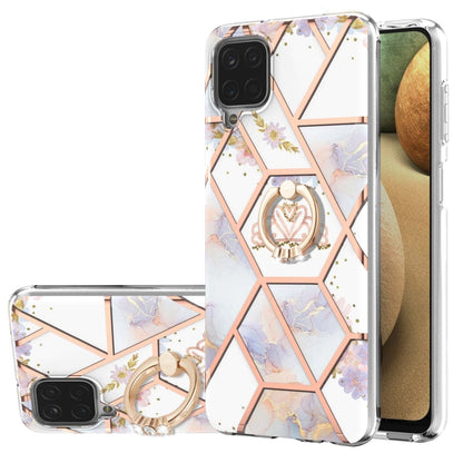 Electroplating Splicing Marble Flower Pattern TPU Shockproof Case with Rhinestone Ring Holder, For Samsung Galaxy A02s 164mm, For Samsung Galaxy A02S 166mm, For Samsung Galaxy A12 5G/F12/M12, For Samsung Galaxy A21s, For Samsung Galaxy A22 4G EU Versio...