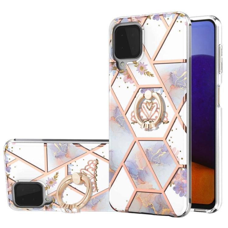 Electroplating Splicing Marble Flower Pattern TPU Shockproof Case with Rhinestone Ring Holder, For Samsung Galaxy A02s 164mm, For Samsung Galaxy A02S 166mm, For Samsung Galaxy A12 5G/F12/M12, For Samsung Galaxy A21s, For Samsung Galaxy A22 4G EU Versio...