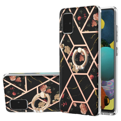 Electroplating Splicing Marble Flower Pattern TPU Shockproof Case with Rhinestone Ring Holder, For Samsung Galaxy A02s 164mm, For Samsung Galaxy A02S 166mm, For Samsung Galaxy A12 5G/F12/M12, For Samsung Galaxy A21s, For Samsung Galaxy A22 4G EU Versio...