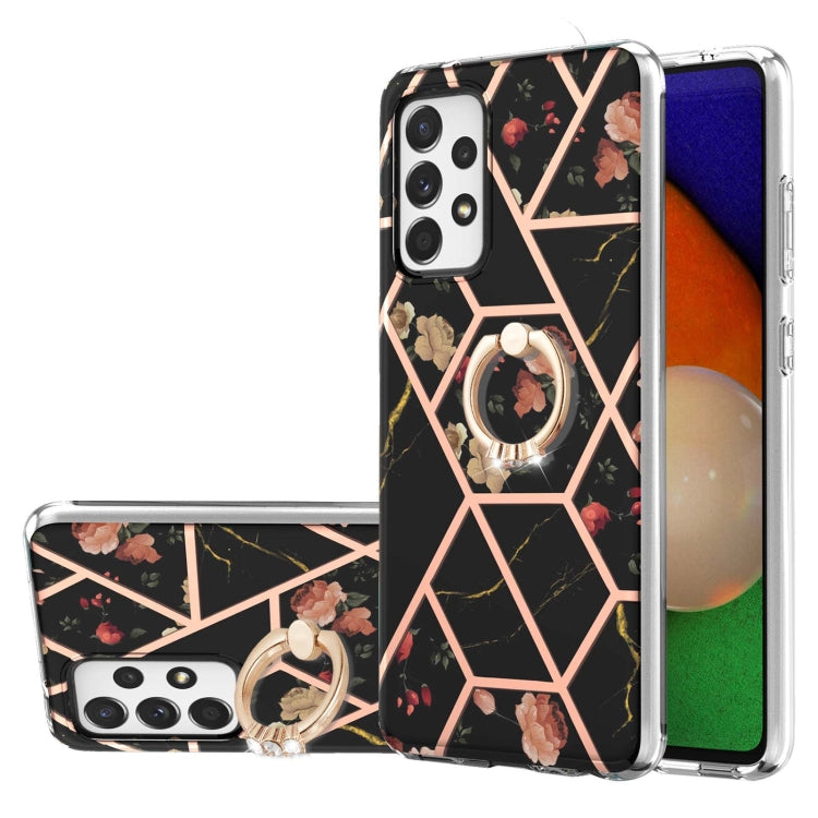 Electroplating Splicing Marble Flower Pattern TPU Shockproof Case with Rhinestone Ring Holder, For Samsung Galaxy A02s 164mm, For Samsung Galaxy A02S 166mm, For Samsung Galaxy A12 5G/F12/M12, For Samsung Galaxy A21s, For Samsung Galaxy A22 4G EU Versio...