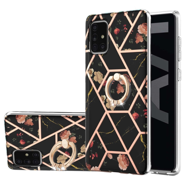 Electroplating Splicing Marble Flower Pattern TPU Shockproof Case with Rhinestone Ring Holder, For Samsung Galaxy A02s 164mm, For Samsung Galaxy A02S 166mm, For Samsung Galaxy A12 5G/F12/M12, For Samsung Galaxy A21s, For Samsung Galaxy A22 4G EU Versio...