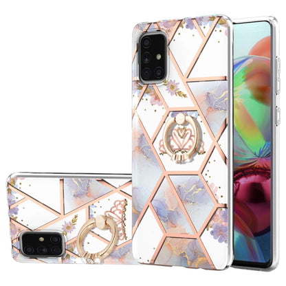 Electroplating Splicing Marble Flower Pattern TPU Shockproof Case with Rhinestone Ring Holder, For Samsung Galaxy A02s 164mm, For Samsung Galaxy A02S 166mm, For Samsung Galaxy A12 5G/F12/M12, For Samsung Galaxy A21s, For Samsung Galaxy A22 4G EU Versio...