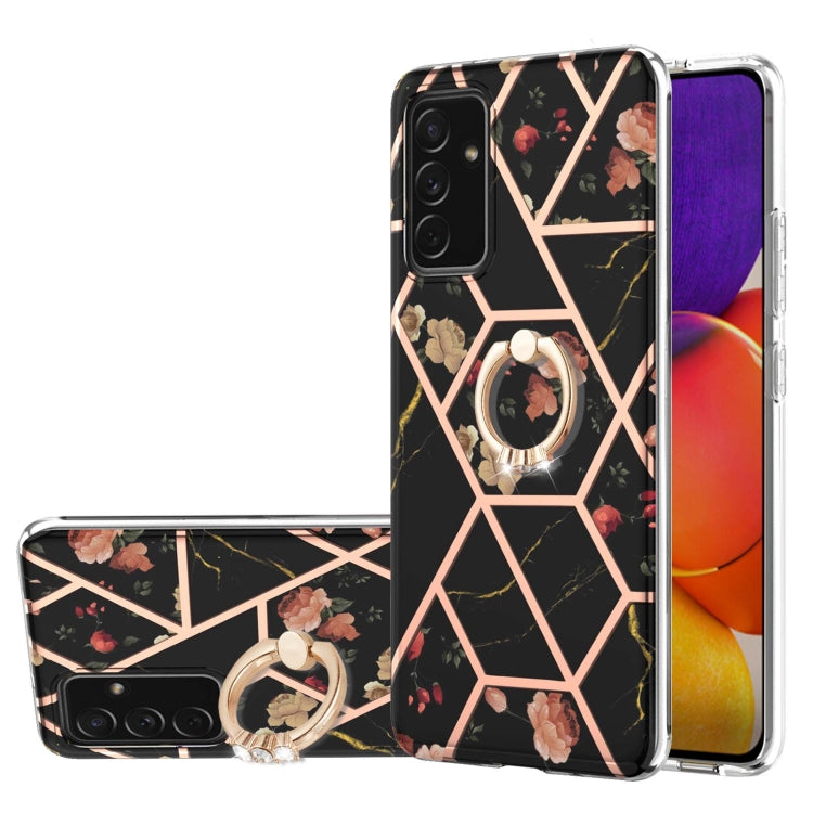 Electroplating Splicing Marble Flower Pattern TPU Shockproof Case with Rhinestone Ring Holder, For Samsung Galaxy A82 5G, For Samsung Galaxy M11/A11 US/EU