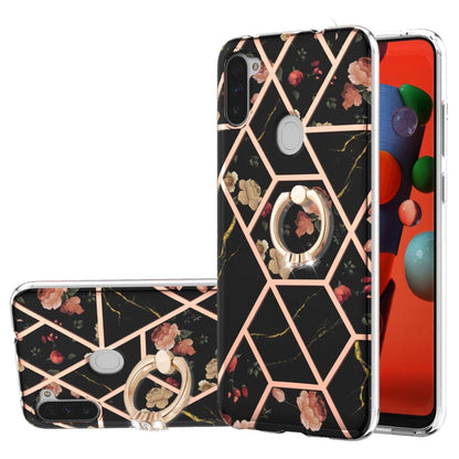 Electroplating Splicing Marble Flower Pattern TPU Shockproof Case with Rhinestone Ring Holder, For Samsung Galaxy A82 5G, For Samsung Galaxy M11/A11 US/EU