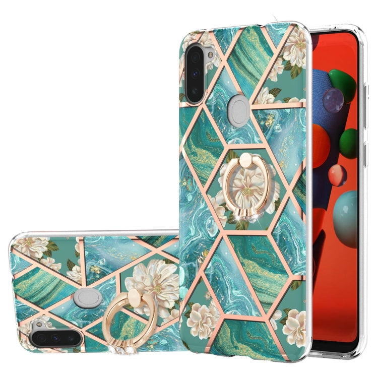 Electroplating Splicing Marble Flower Pattern TPU Shockproof Case with Rhinestone Ring Holder, For Samsung Galaxy A82 5G, For Samsung Galaxy M11/A11 US/EU