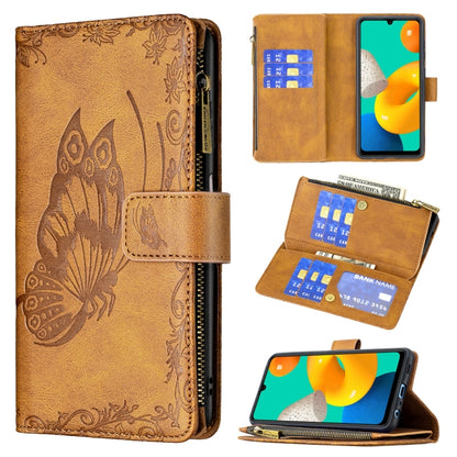 Flying Butterfly Embossing Pattern Zipper Horizontal Flip Leather Case with Holder & Card Slots & Wallet, For Samsung Galaxy M32